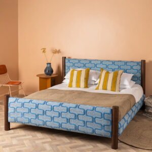 Artus Acacia Wood Super King Bed with Hudson Upholstery