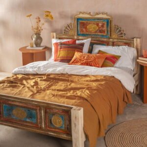 Bohemian Carved Bed with Vintage Finish
