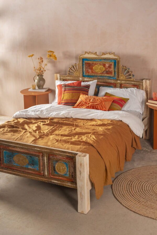 Bohemian Carved Bed with Vintage Finish