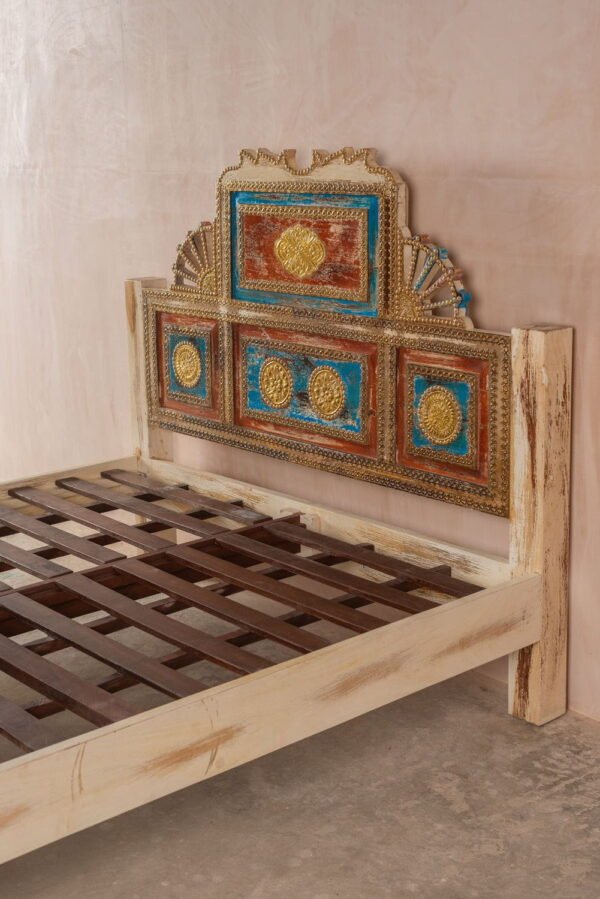 Bohemian Carved Bed with Vintage Finish - Image 9