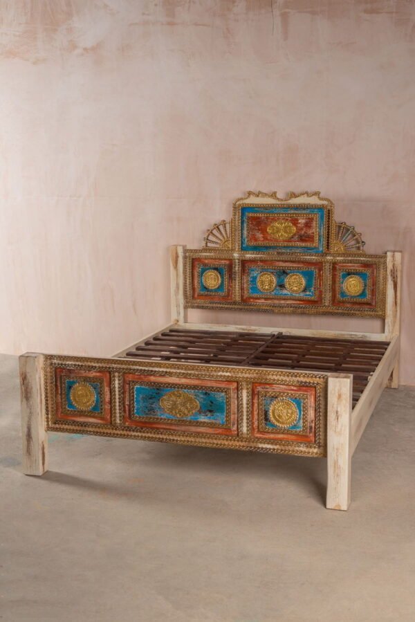 Bohemian Carved Bed with Vintage Finish - Image 5
