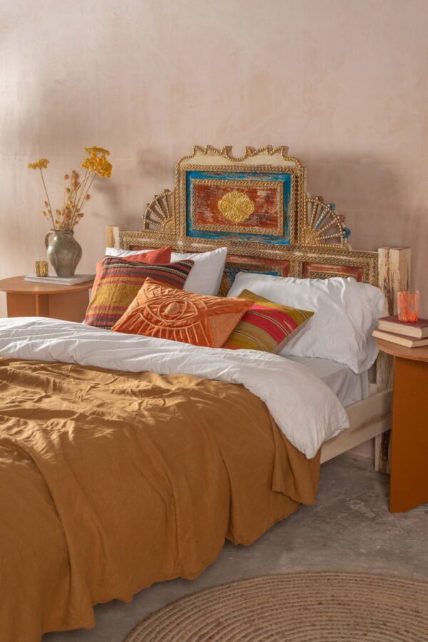Bohemian Carved Bed with Vintage Finish - Image 3