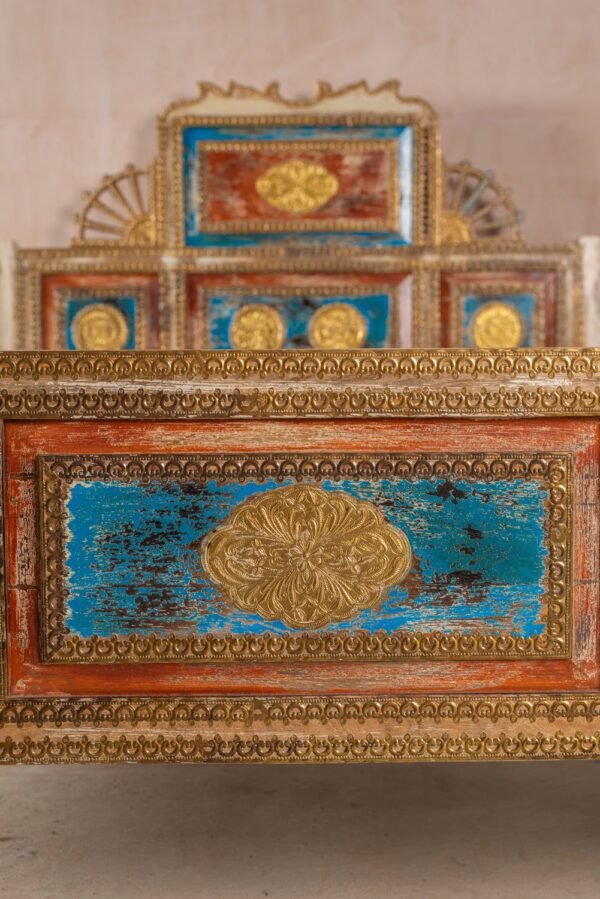 Bohemian Carved Bed with Vintage Finish - Image 10