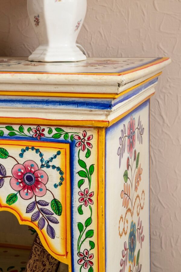 Cream & Yellow Hand Painted Bedside Table - Image 2