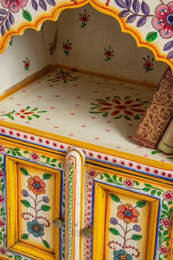 Cream & Yellow Hand Painted Bedside Table - Image 3