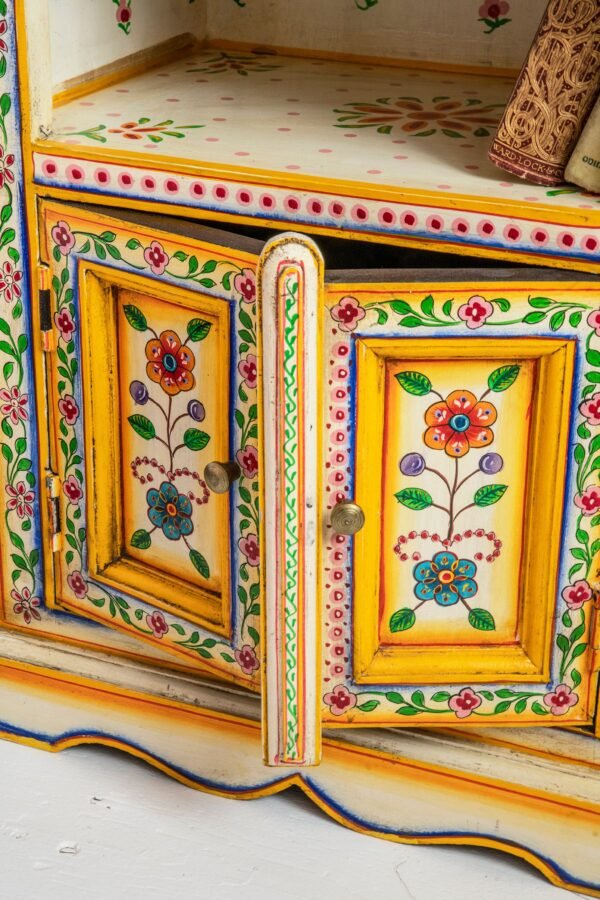 Cream & Yellow Hand Painted Bedside Table - Image 4