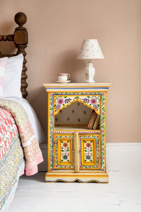 Cream & Yellow Hand Painted Bedside Table