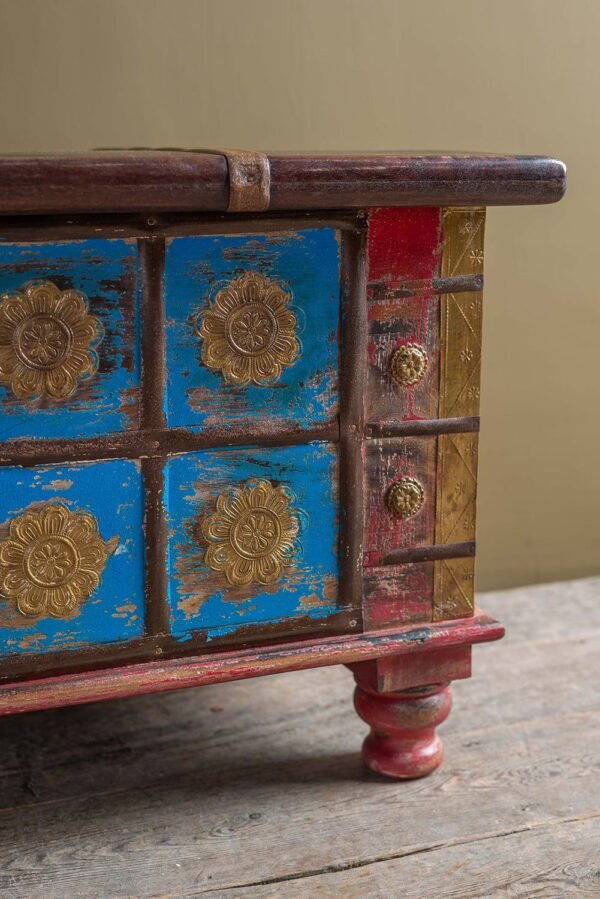 Blue Painted Trunk made from New and Reclaimed Wood with a Metal Trim - Image 6