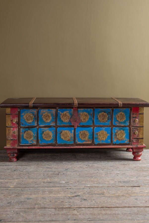 Blue Painted Trunk made from New and Reclaimed Wood with a Metal Trim - Image 9