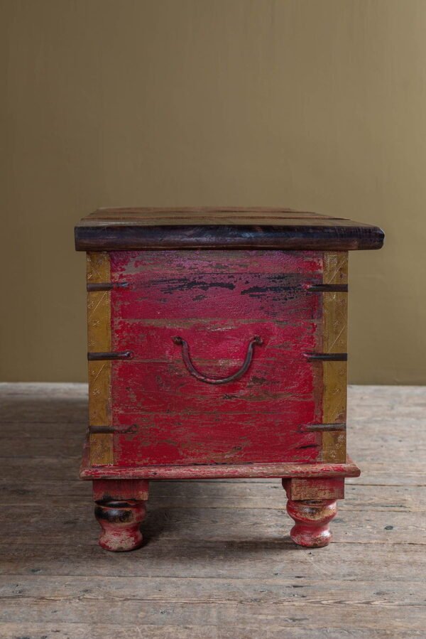 Blue Painted Trunk made from New and Reclaimed Wood with a Metal Trim - Image 8