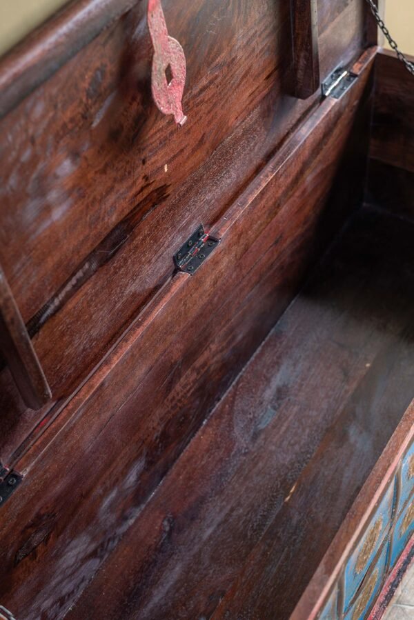Blue Painted Trunk made from New and Reclaimed Wood with a Metal Trim - Image 10
