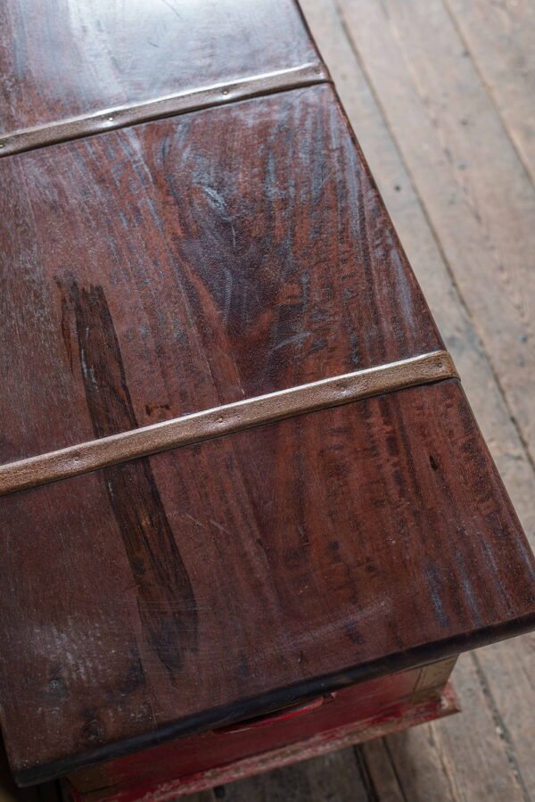 Blue Painted Trunk made from New and Reclaimed Wood with a Metal Trim - Image 3