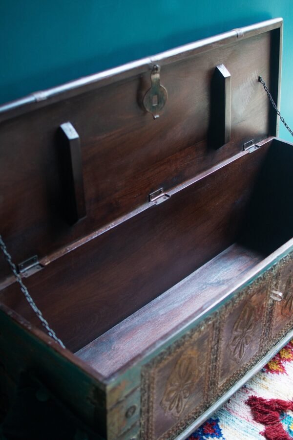 Blue Wooden Chest with Brass Trim - Image 3