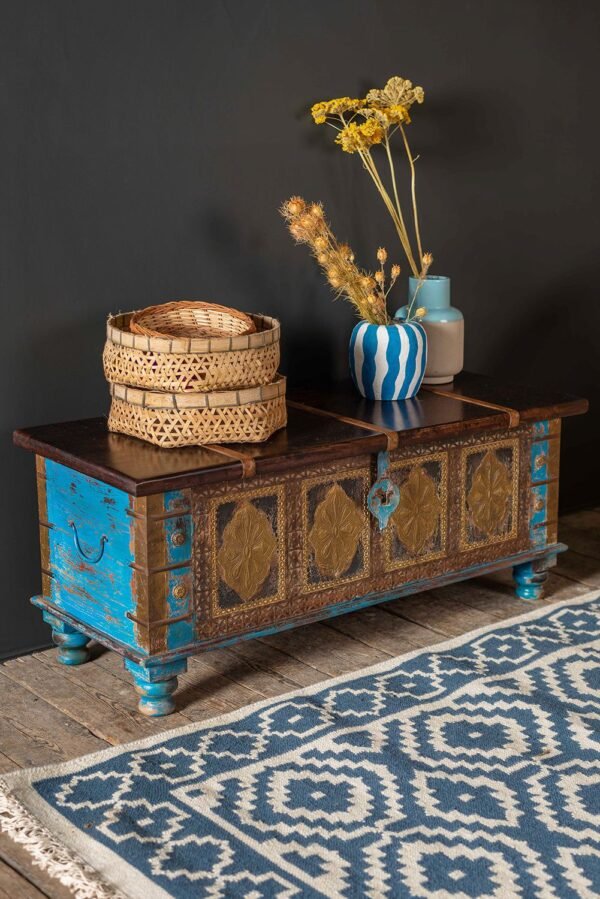 Blue Wooden Chest with Brass Trim - Image 7