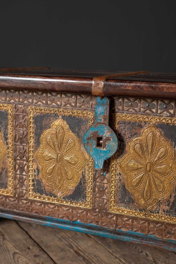 Blue Wooden Chest with Brass Trim - Image 4