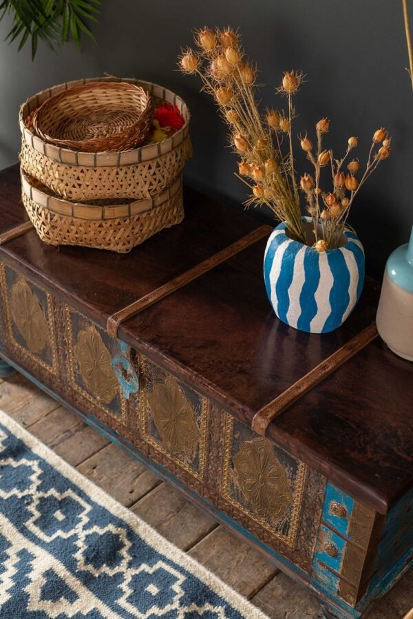 Blue Wooden Chest with Brass Trim - Image 2