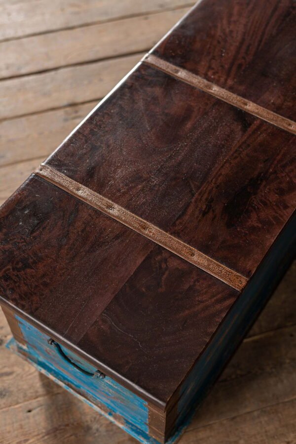 Blue Wooden Chest with Brass Trim - Image 6