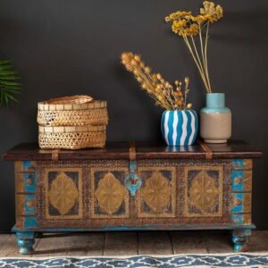 Blue Wooden Chest with Brass Trim