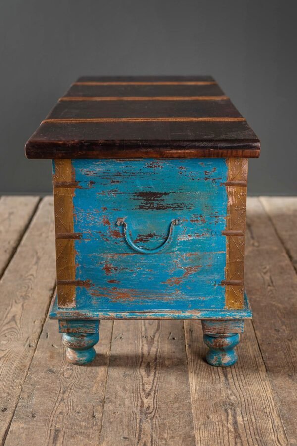 Blue Wooden Chest with Brass Trim - Image 5