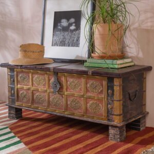 Cream Wooden Chest with Brass Trim