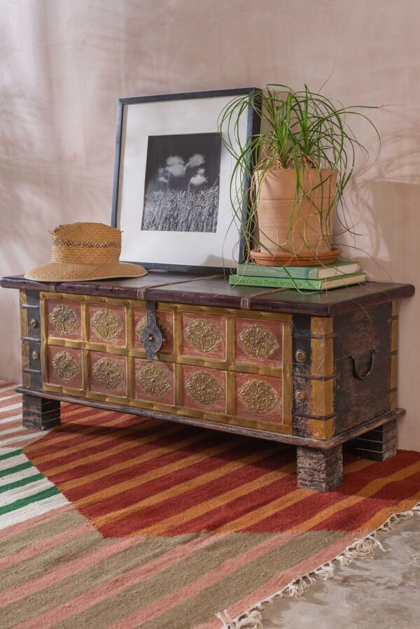Cream Wooden Chest with Brass Trim
