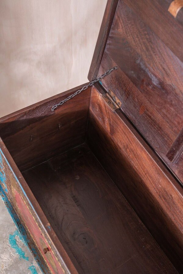 Red and Blue Wooden Chest with Brass Trim - Image 6