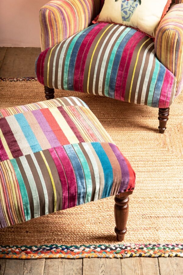 Fandango Striped Velvet Armchair & Footstool Bundle - Image 5