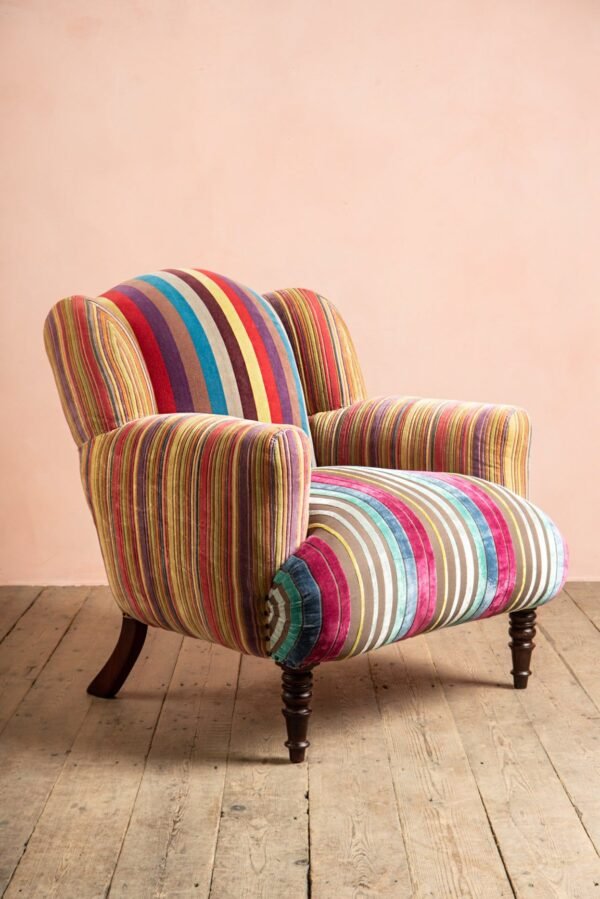 Fandango Striped Velvet Armchair & Footstool Bundle - Image 3