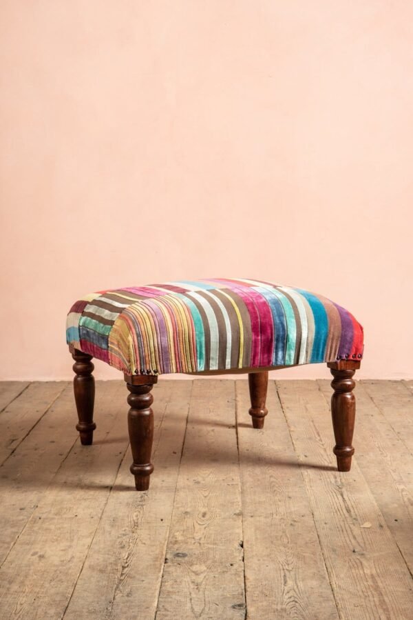 Fandango Striped Velvet Armchair & Footstool Bundle - Image 4