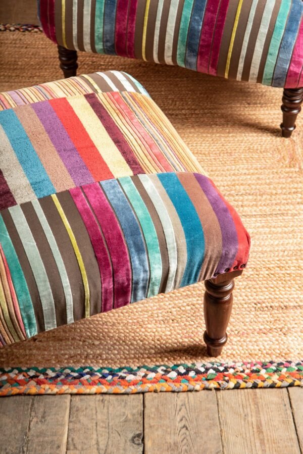 Fandango Striped Velvet Armchair & Footstool Bundle - Image 6