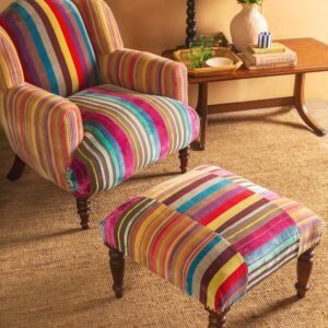 Fandango Striped Velvet Armchair & Footstool Bundle