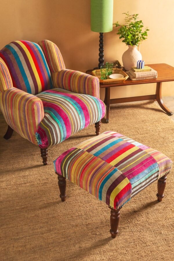 Fandango Striped Velvet Armchair & Footstool Bundle