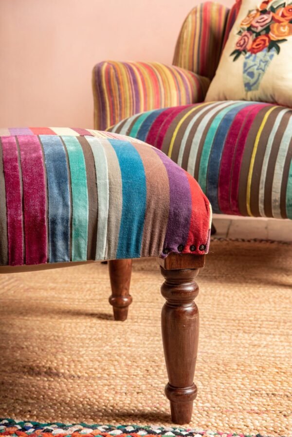 Fandango Striped Velvet Footstool - Image 4