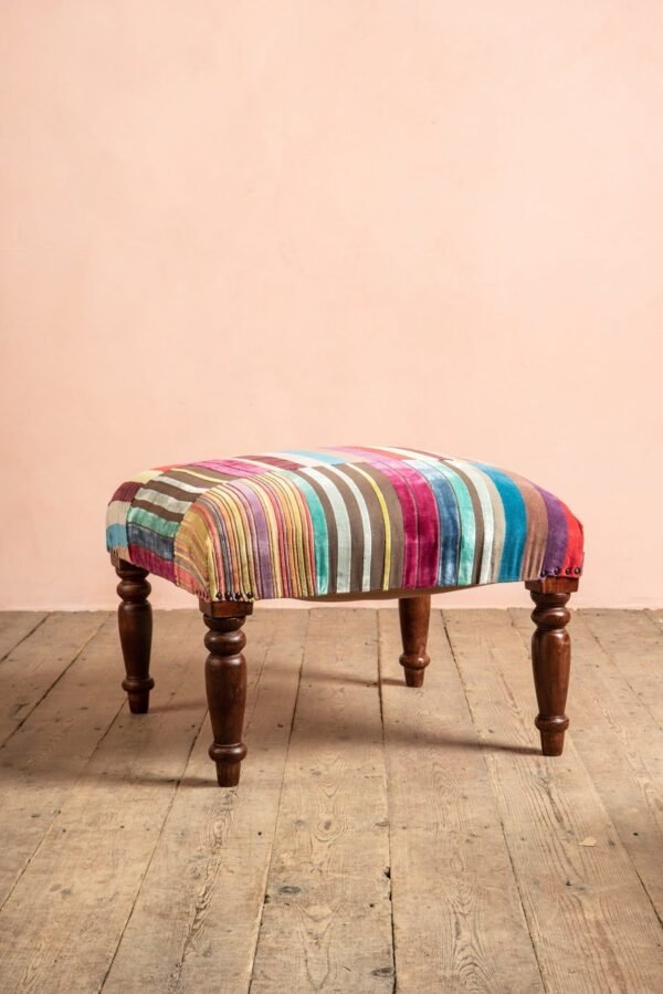 Fandango Striped Velvet Footstool - Image 3