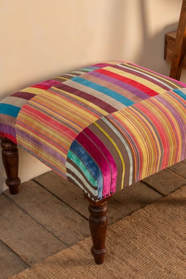 Fandango Striped Velvet Footstool - Image 2