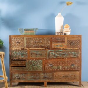 Vintage Carved & Coloured Drawer Unit