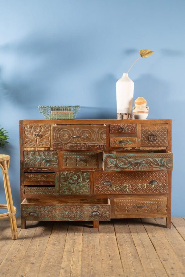 Vintage Carved & Coloured Drawer Unit - Image 2