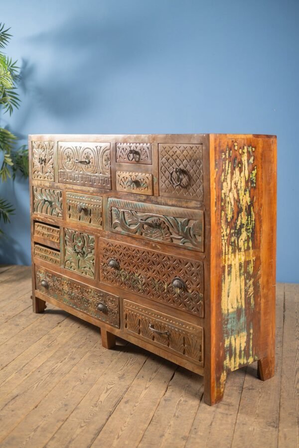 Vintage Carved & Coloured Drawer Unit - Image 4