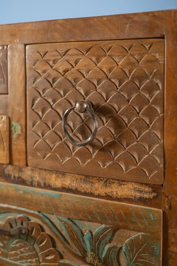 Vintage Carved & Coloured Drawer Unit - Image 9