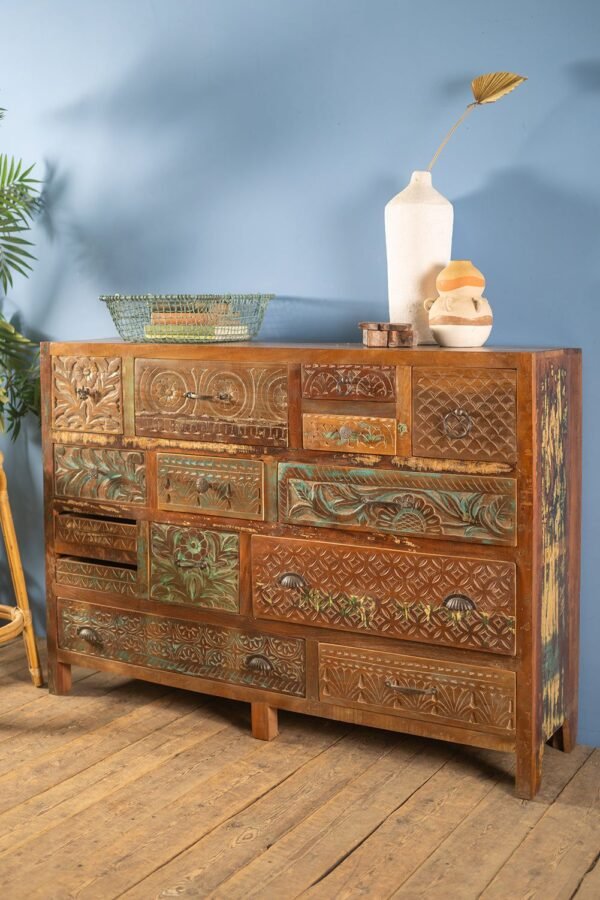 Vintage Carved & Coloured Drawer Unit - Image 10