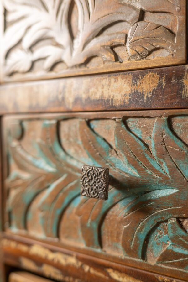 Vintage Carved & Coloured Drawer Unit - Image 7