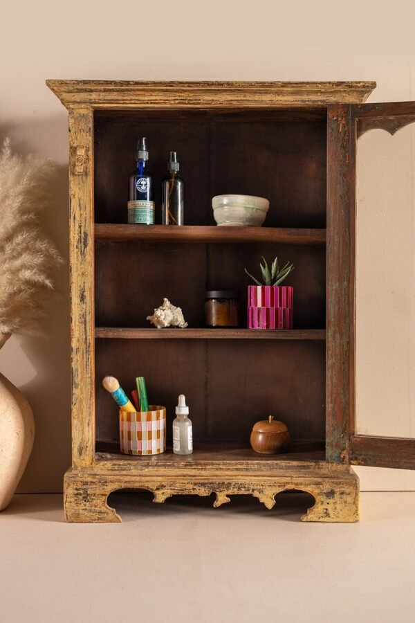 Vintage Pale Yellow Wall Showcase - Image 2