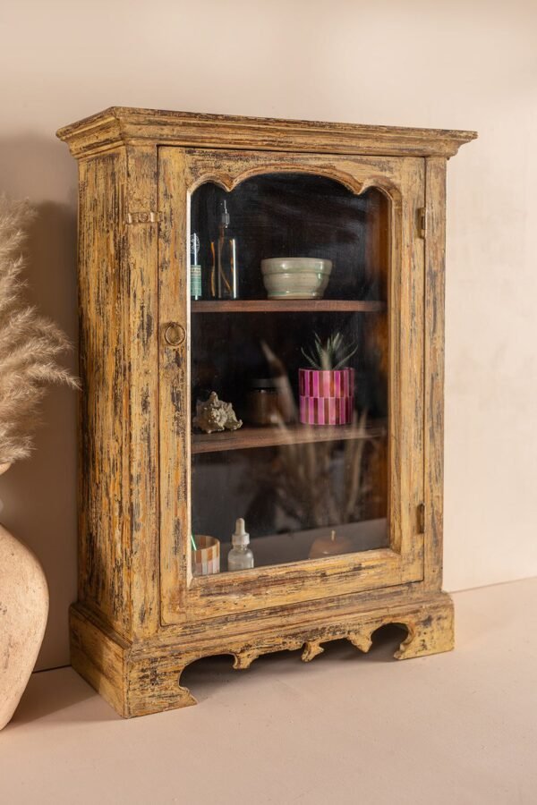 Vintage Pale Yellow Wall Showcase - Image 7