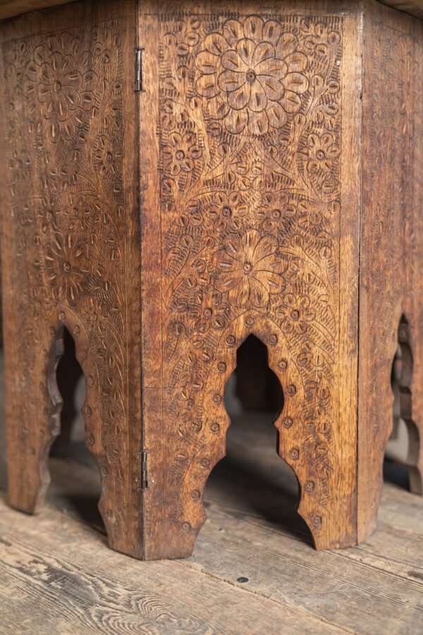 Teak Octagonal Carved Side Table - Image 7