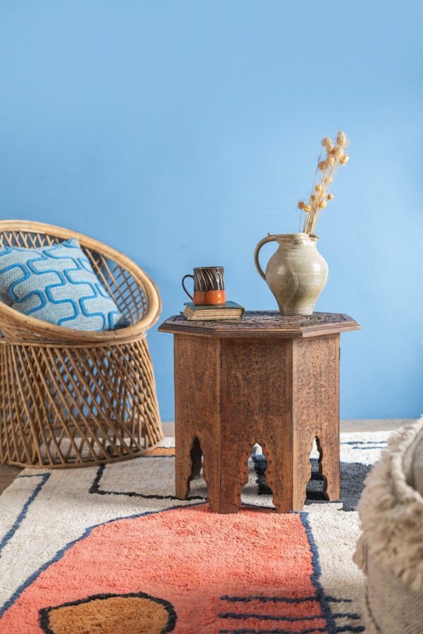 Teak Octagonal Carved Side Table - Image 2