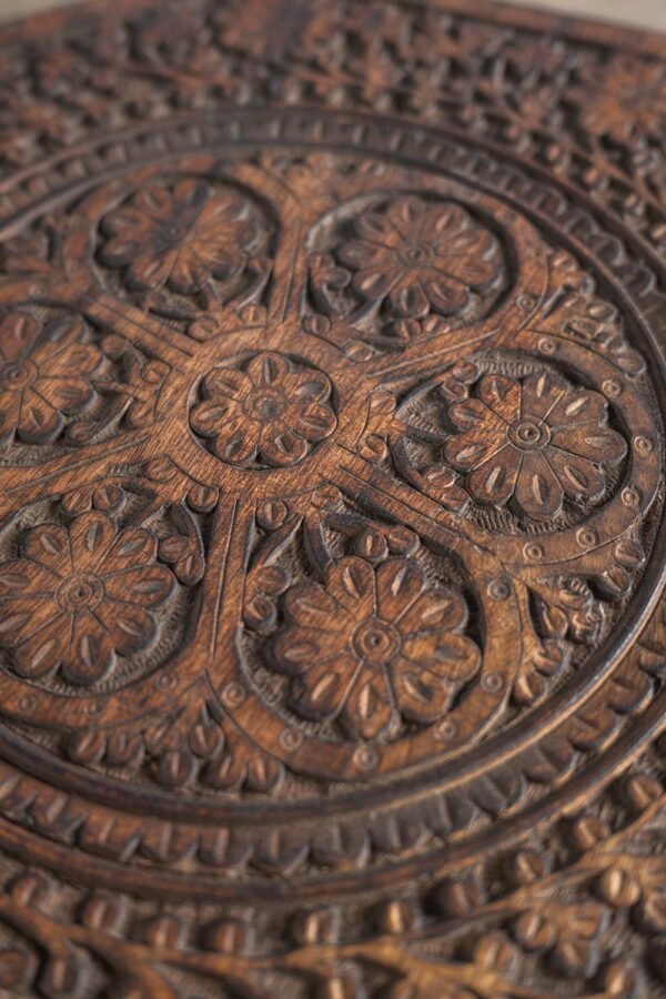 Teak Octagonal Carved Side Table - Image 6